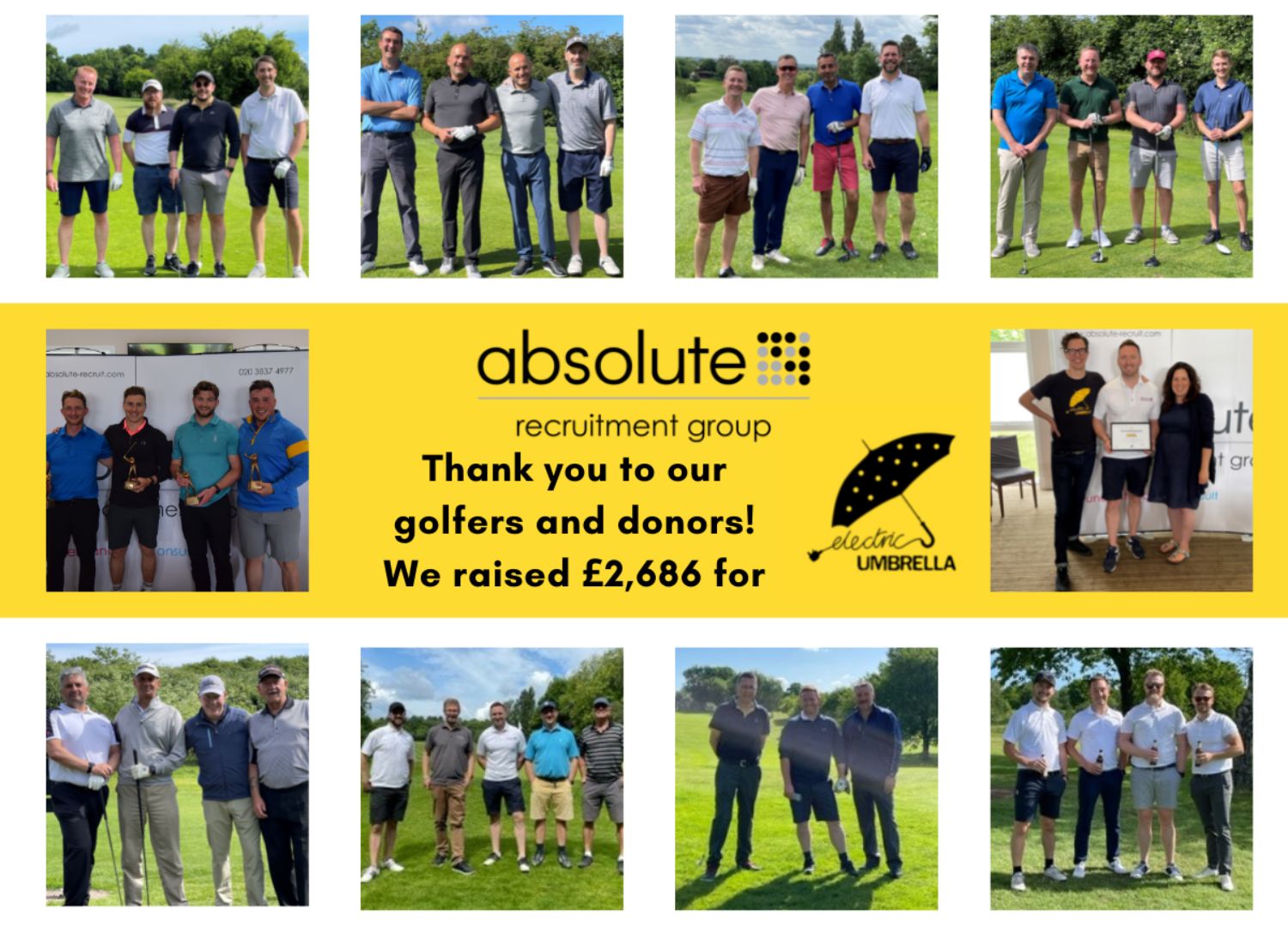 Collage of pictures of Absolute Recruits 2021 golf day
